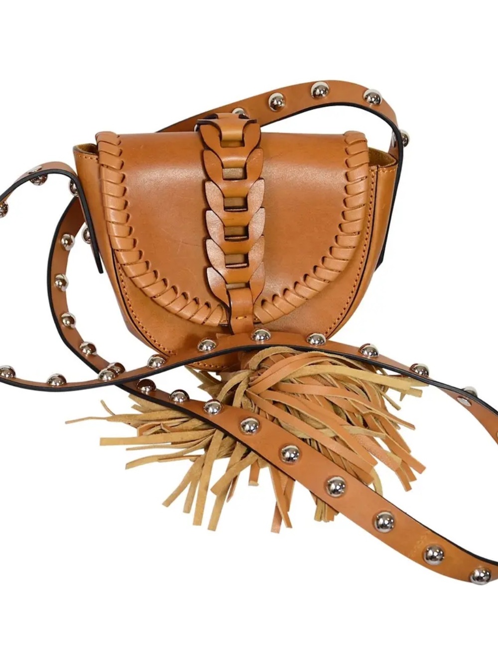 Valentino Tan Braided Leather Crossbody Bag with Tassel